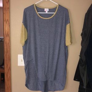 LuLaRoe Irma Top, Blue and Gold, Medium